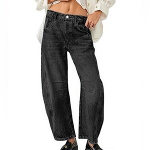 Barrel Jeans Mid Rise by Hungson in Black Denim